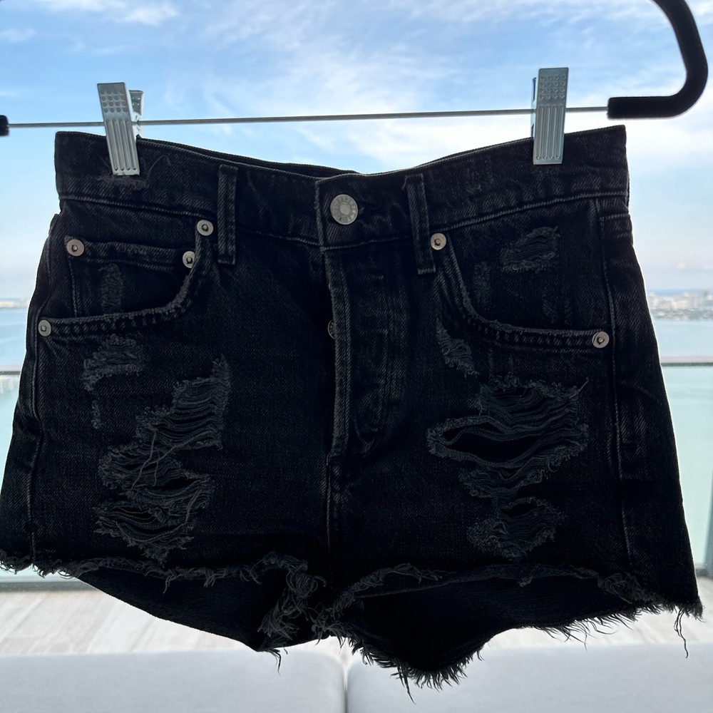 Agolde Black Ripped Jean Shorts in Size 24.